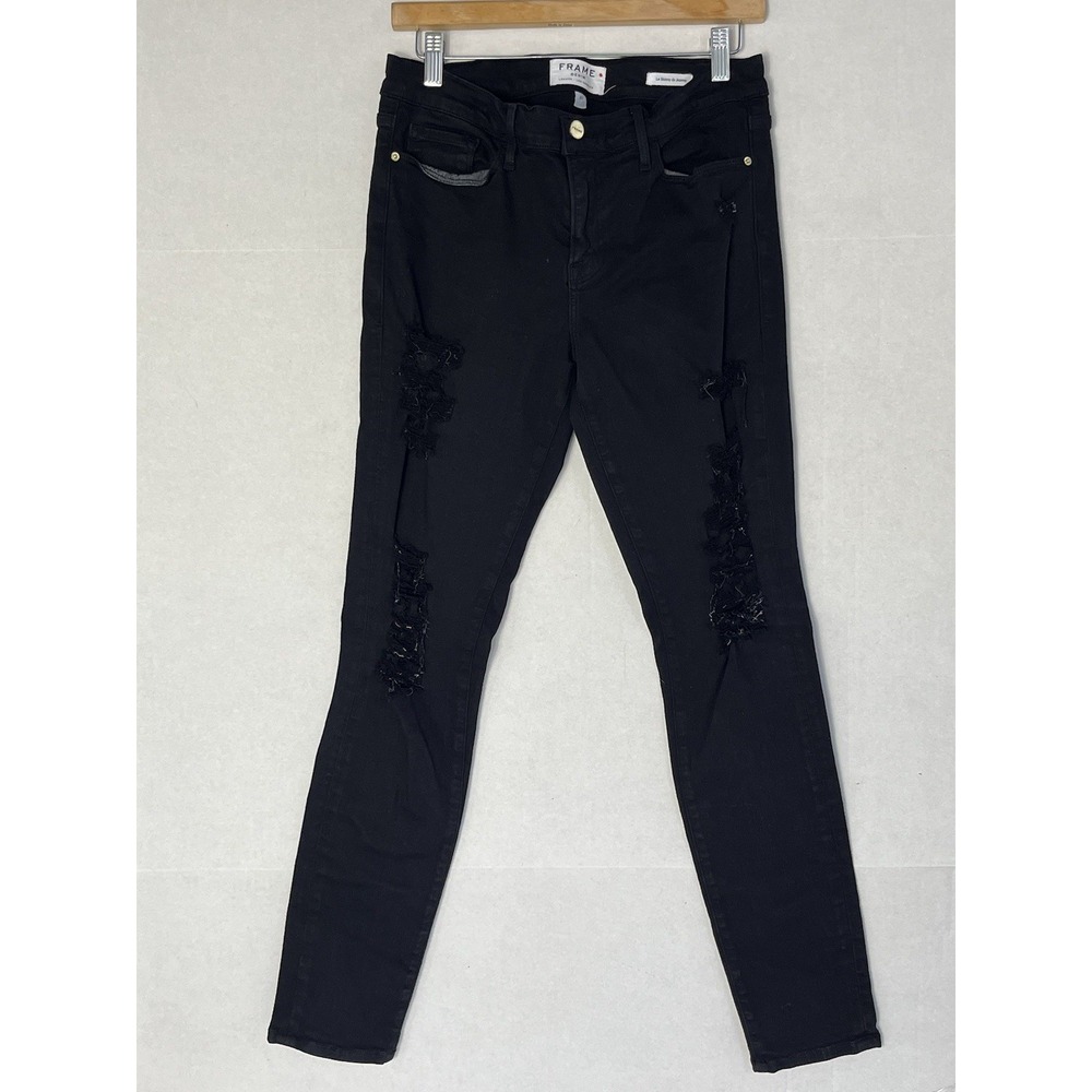 Frame Denim Jeans Women's Le Skinny de Jeanne Distress Made In USA Black Size 30